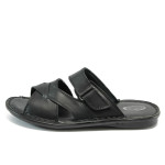 Анатомични черни мъжки чехли, естествена кожа - всекидневни обувки за лятото N 10008905