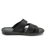 Анатомични черни мъжки чехли, естествена кожа - всекидневни обувки за лятото N 10008905
