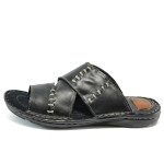 Черни ортопедични мъжки чехли, естествена кожа - всекидневни обувки за лятото N 10008908