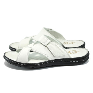 Анатомични бели мъжки чехли, естествена кожа - всекидневни обувки за лятото N 10009010