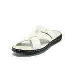 Анатомични бели мъжки чехли, естествена кожа - всекидневни обувки за лятото N 10009010