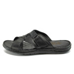 Анатомични черни мъжки чехли, естествена кожа - всекидневни обувки за лятото N 10009011