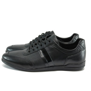 Черни мъжки спортни обувки, естествена кожа - всекидневни обувки за есента и зимата N 10009258