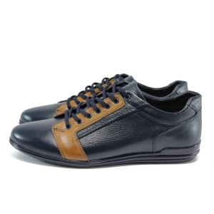 Сини мъжки спортни обувки, естествена кожа - всекидневни обувки за есента и зимата N 10009259