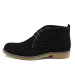 Черни мъжки боти, естествен велур - всекидневни обувки за есента и зимата N 10009376