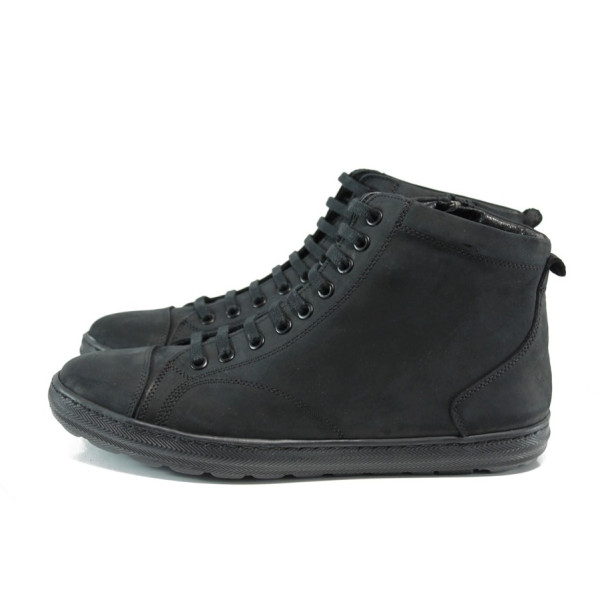 Черни мъжки боти, естествена кожа - всекидневни обувки за есента и зимата N 10009557