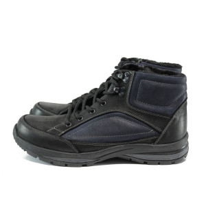 Черни мъжки боти, естествена кожа - всекидневни обувки за есента и зимата N 10009558