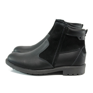 Черни анатомични мъжки боти, естествена кожа - всекидневни обувки за есента и зимата N 10009578