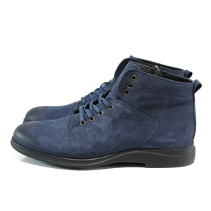 Тъмносини анатомични мъжки боти, естествена кожа - всекидневни обувки за есента и зимата N 10009621