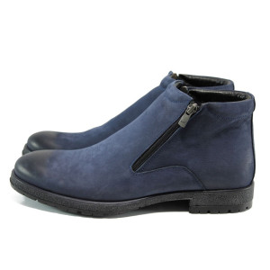 Тъмносини анатомични мъжки боти, естествена кожа - всекидневни обувки за есента и зимата N 10009623