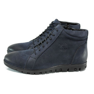 Тъмносини мъжки боти, естествен набук - всекидневни обувки за есента и зимата N 10009647