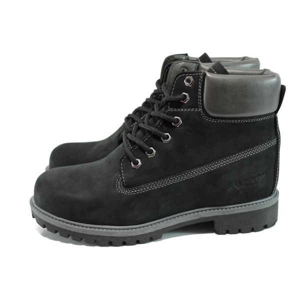 Черни мъжки боти, естествена кожа - ежедневни обувки за есента и зимата N 10009761