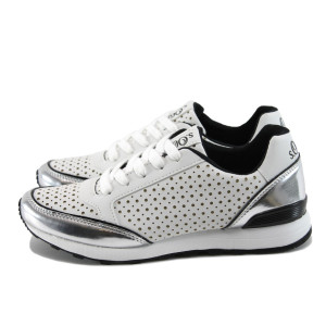 Бели спортни дамски обувки с мемори пяна, здрава еко-кожа - спортни обувки за целогодишно ползване N 10007867