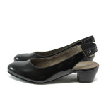 Черни дамски обувки със среден ток, лачена еко кожа - всекидневни обувки за пролетта и лятото N 10007853