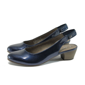 Тъмносини дамски обувки със среден ток, лачена еко кожа - всекидневни обувки за пролетта и лятото N 10007854