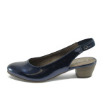 Тъмносини дамски обувки със среден ток, лачена еко кожа - всекидневни обувки за пролетта и лятото N 10007854