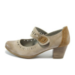 Бежови дамски обувки със среден ток, здрава еко-кожа - всекидневни обувки за пролетта и есента N 10007861