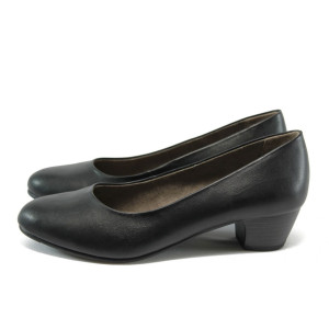 Черни дамски обувки със среден ток, здрава еко-кожа - всекидневни обувки за целогодишно ползване N 10007865