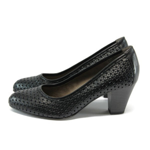 Черни дамски обувки с висок ток, естествена кожа - всекидневни обувки за целогодишно ползване N 10007884