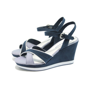 Сини дамски сандали, текстилна материя - всекидневни обувки за лятото N 10007887