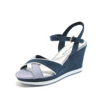 Сини дамски сандали, текстилна материя - всекидневни обувки за лятото N 10007887