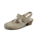 Бежови дамски обувки със среден ток, здрава еко-кожа - всекидневни обувки за пролетта и лятото N 10007889