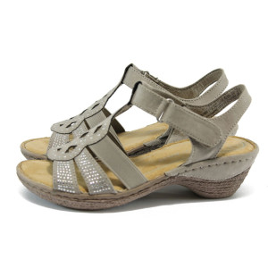 Анатомични бежови дамски сандали, качествен еко-велур - всекидневни обувки за лятото N 10007891