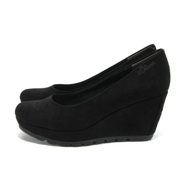 Черни дамски обувки с мемори пяна на платформа, качествен еко-велур - всекидневни обувки за пролетта и есента N 10007894