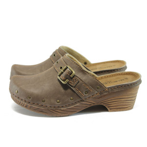 Анатомични тъмнокафяви дамски чехли, здрава еко-кожа - всекидневни обувки за целогодишно ползване N 10007896