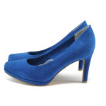 Сини дамски обувки с мемори пяна на висок ток, качествен еко-велур - официални обувки за целогодишно ползване N 10007897