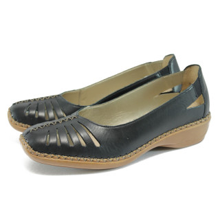 Черни дамски обувки с равна подметка, естествена кожа - всекидневни обувки за пролетта и лятото N 10007903