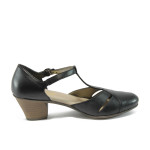 Черни дамски обувки със среден ток, естествена кожа - всекидневни обувки за пролетта и лятото N 10007936