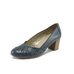 Сини дамски обувки с висок ток, естествена кожа - всекидневни обувки за пролетта и лятото N 10007942