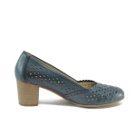 Сини дамски обувки с висок ток, естествена кожа - всекидневни обувки за пролетта и лятото N 10007942