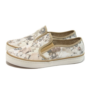 Бежови дамски обувки с равна подметка, текстилна материя - спортни обувки за пролетта и лятото N 10008003