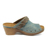 Сини дамски чехли, текстилна материя - всекидневни обувки за целогодишно ползване N 10008031