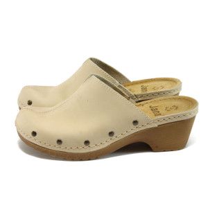 Анатомични бежови дамски чехли, здрава еко-кожа - всекидневни обувки за целогодишно ползване N 10008029