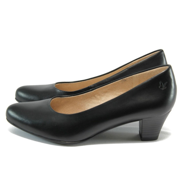 Черни дамски обувки със среден ток, естествена кожа - елегантни обувки за целогодишно ползване N 10007998