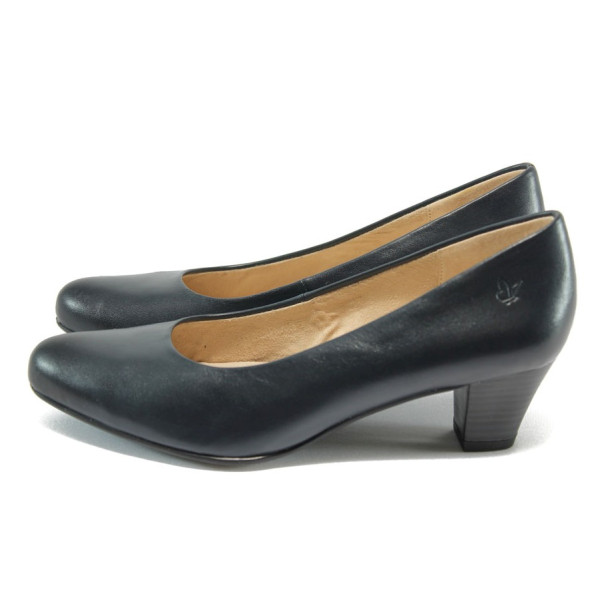 Сини дамски обувки със среден ток, естествена кожа - елегантни обувки за целогодишно ползване N 10007997