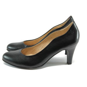Черни дамски обувки с висок ток, естествена кожа - елегантни обувки за целогодишно ползване N 10007996