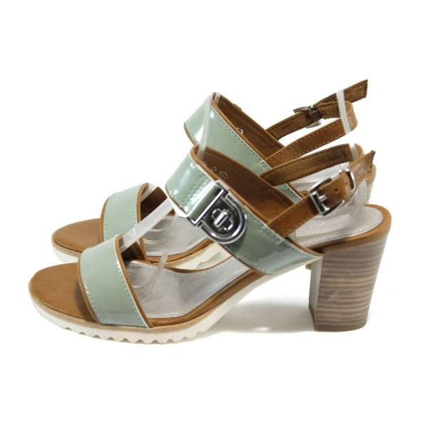 Зелени дамски сандали, лачена еко кожа - елегантни обувки за лятото N 10008026