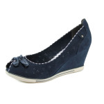 Сини дамски обувки с платформа, качествен еко-велур - всекидневни обувки за пролетта и лятото N 10007999