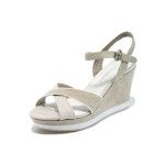Бежови дамски сандали, здрава еко-кожа - елегантни обувки за лятото N 10008024