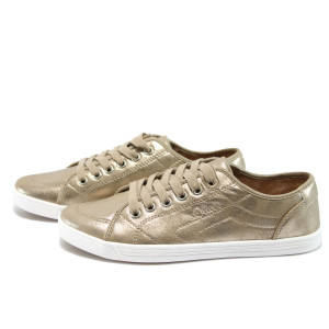 Златисти дамски кецове с мемори пяна, здрава еко-кожа - всекидневни обувки за пролетта и лятото N 10008187