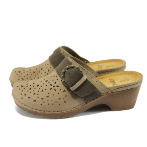 Светлокафяви дамски чехли, естествена кожа - всекидневни обувки за пролетта и лятото N 10008191