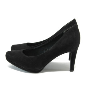 Черни дамски обувки с мемори пяна, на висок ток, качествен еко-велур - официални обувки за целогодишно ползване N 10008192