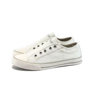 Бели дамски обувки с равна подметка, текстилна материя - спортни кецове за пролетта и лятото N 10008252