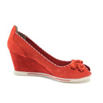 Червени дамски обувки с платформа, качествен еко-велур - всекидневни обувки за пролетта и лятото N 10008269