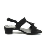 Черни дамски сандали, качествен еко-велур - всекидневни обувки за лятото N 10008265