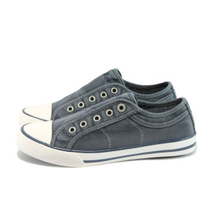 Сини дамски обувки с равна подметка, текстилна материя - спортни обувки за пролетта и лятото N 10008308